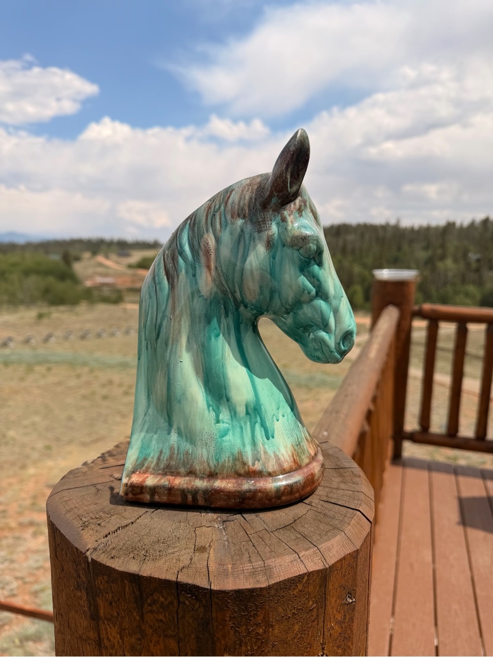 HTF Ceramic Turquoise Glazed Horse Head Statue